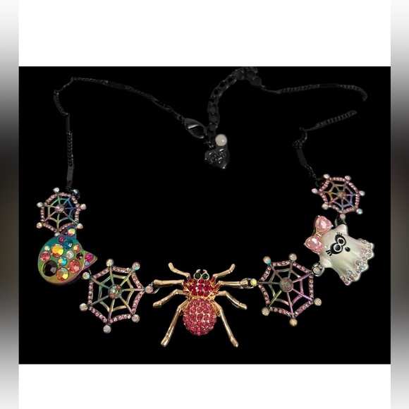 NWT 👻💖🖤 Betsey Johnson Spider Ghost Cat 🕸 🐈‍⬛ Necklace Halloween - Picture 11 of 11